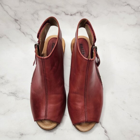 Earth Kristy Red Leather Booties Open Toe Sandals Boots Women's 5 - Picture 2 of 12